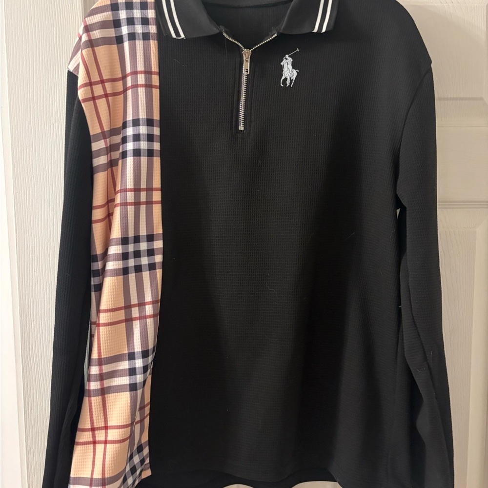 Black Waffle Knit Polo with Logo